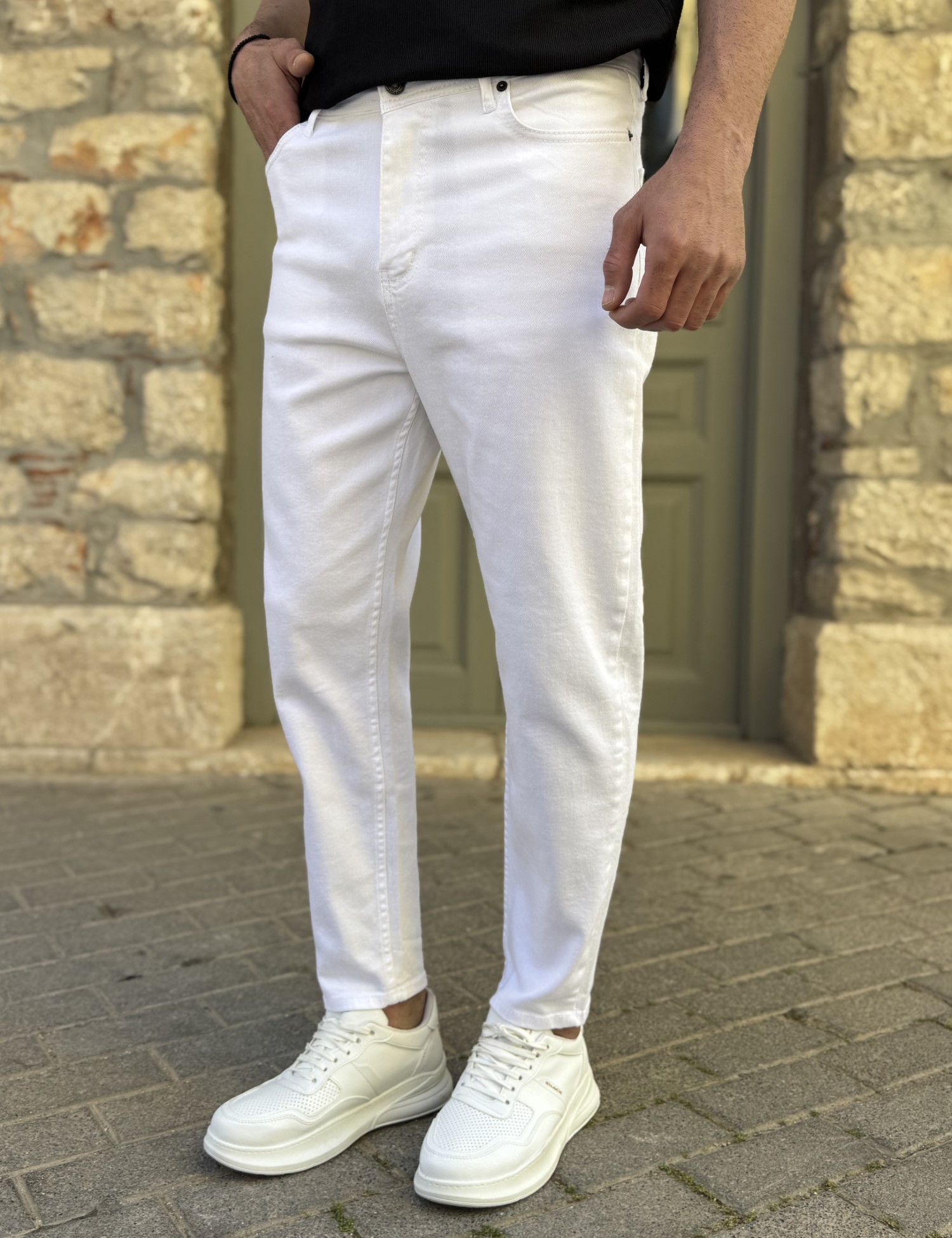 Ανδρικό λευκό Loose τζιν ελαστικό πεντάτσεπο με φερμουάρ 8302S